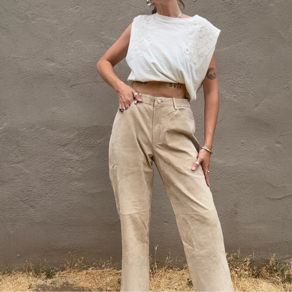 Vintage IOS Beige Genuine Leather Pants